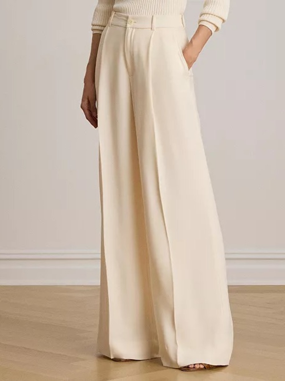 Ralph Lauren Cream Wide-Leg Trousers